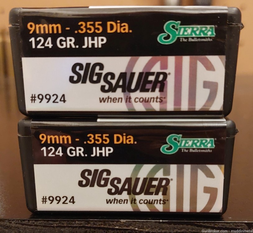 200 Sierra Sig V Crown 9mm 355 Bullets 124 grain JHP Vcrown 2 Boxes 124gr-img-1