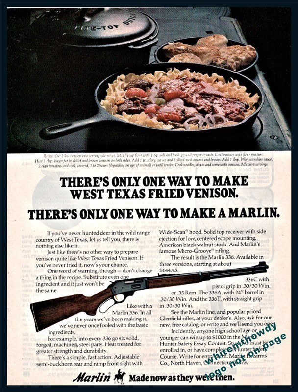 1978 MARLIN 336 336C Rifle w/Texas Fried Venison Recipe AD-img-0