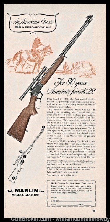 1961 MARLIN Model 39-A Lever Action Rifle PRINT AD-img-0