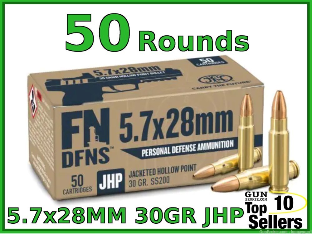 FN DFNS SS200 5.7x28 Ammo 57FNVG30 Jacketed Hollow Point 50CT-img-0
