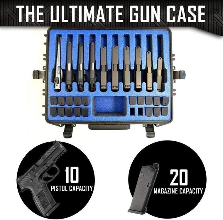 10 Pistol 20 Magazine DORO Wheeled Heavy Duty Case w/ Blue Topguard Foam-img-2