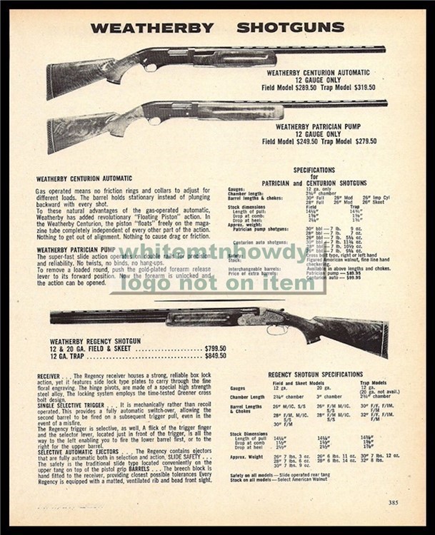 1979 WEATHERBY Centurion Patrician  Regency Shotgun PRINT AD-img-0