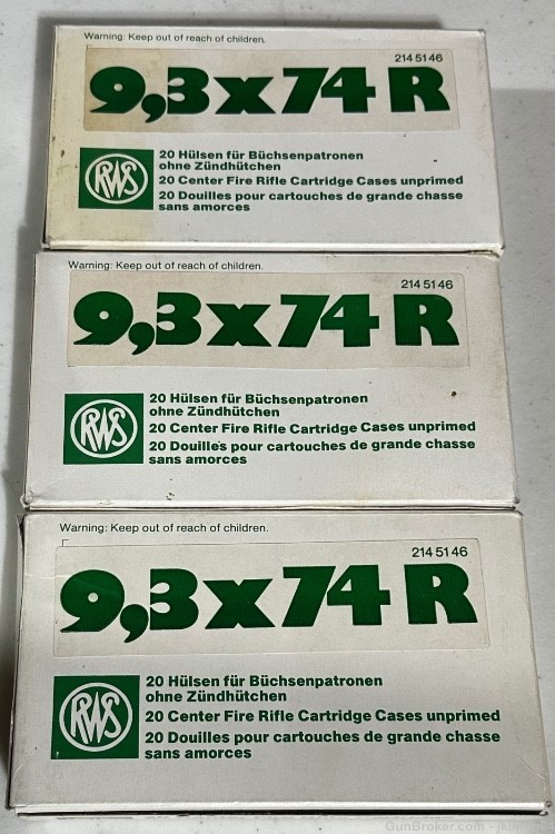 60 pieces of new RWS 9.3x74R brass cases for Grelck Drilling Rifle Classic-img-0