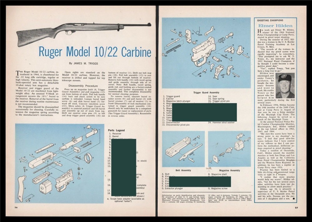 1965 RUGER Model 10/22 Carbine Exploded ViewParts ListAssembly Article-img-0