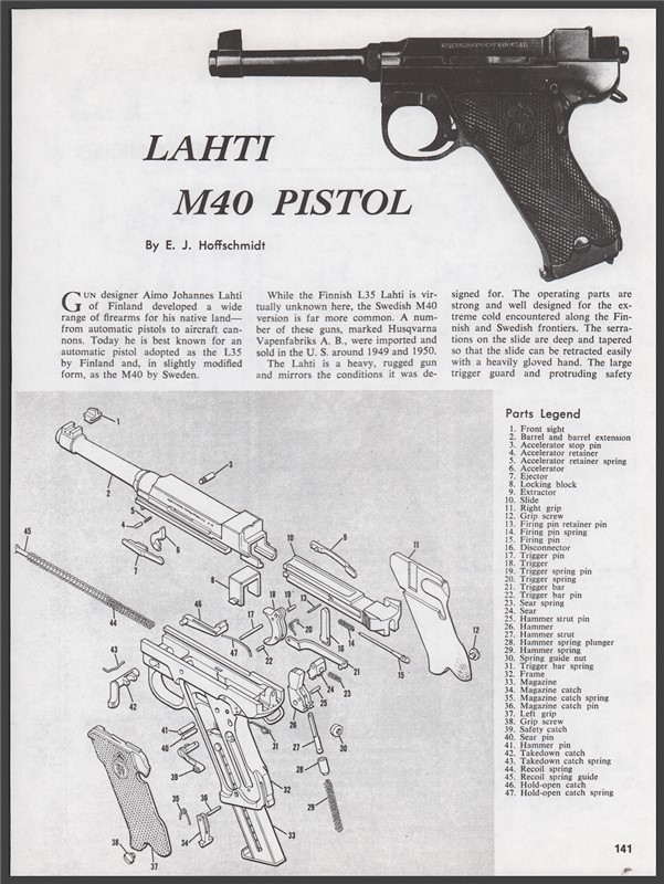 LAHTI M40 Pistol Exploded Parts List 2-pg Article-img-0