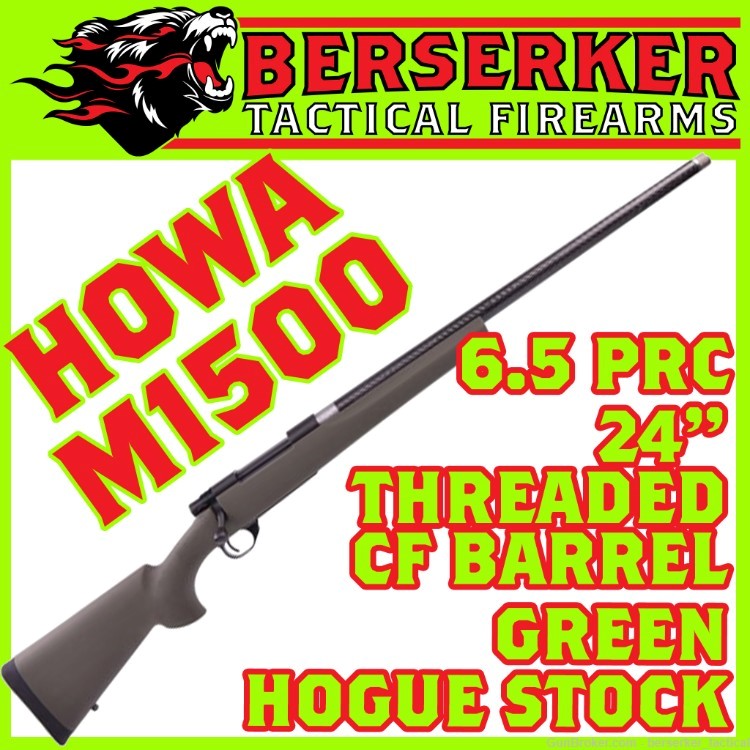 HOWA M1500 6.5 RPC Green Hogue Stock 3+1 24" Carbon Fiber Threaded Barrel-img-0