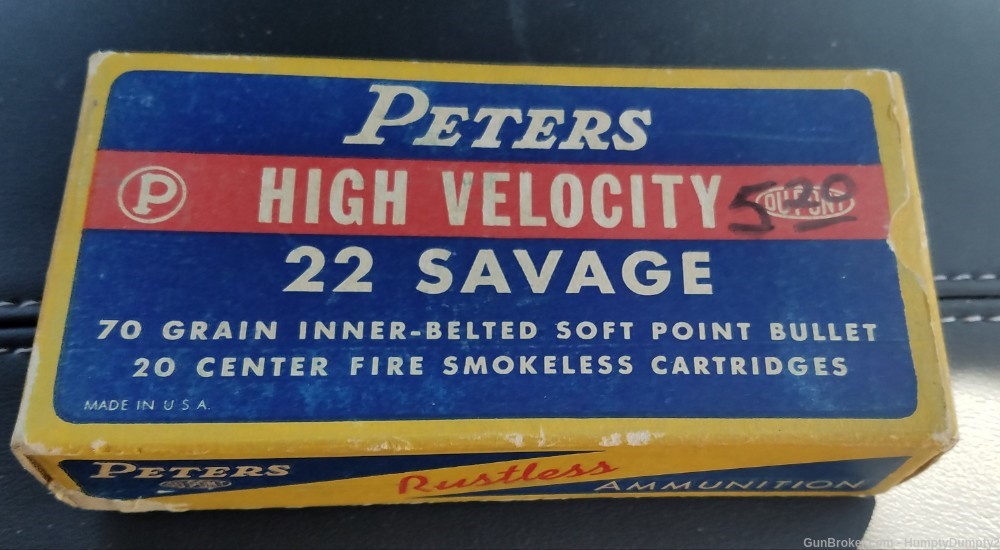 Full Box Peters  High Velocity 22 Savage 70 Grain 20 Rounds Nice-img-0