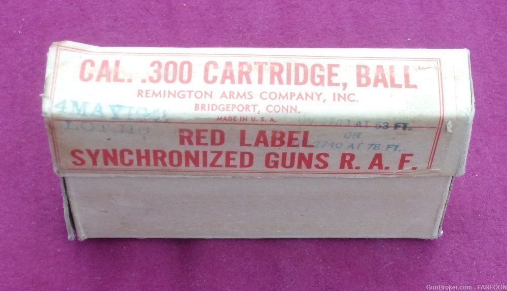 R.A.F. RED LABEL SYNCHRONIZED CAL. .300 CARTRIDGE BALL REMINGTON 4 MAY 1941-img-0