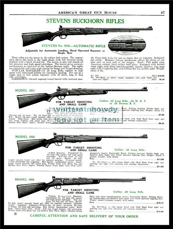 1940 STEVENS BUCKHORN 076 053 056 066 Rifle Print AD-img-0