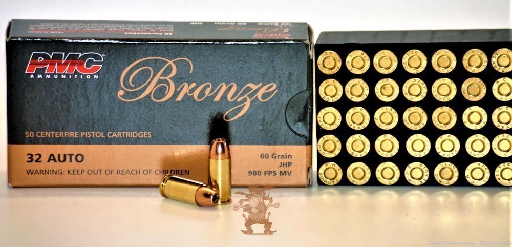 32 ACP  JHP PMC Bronze 32 Auto 60 Grain Hollow Point  Protection 50 Rounds-img-1