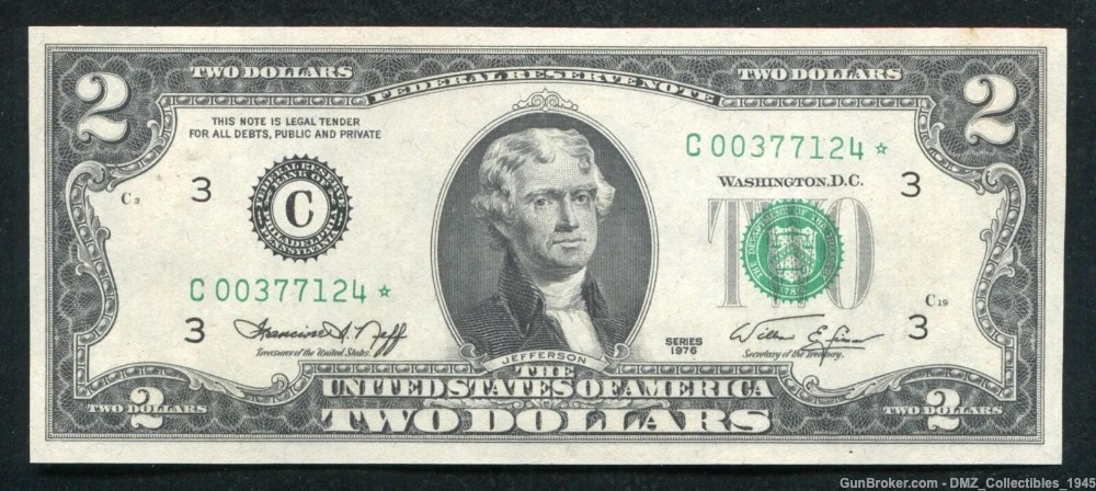 1976 US $2 Federal Reserve Note Money Currency w/ Thomas Jefferson-img-0