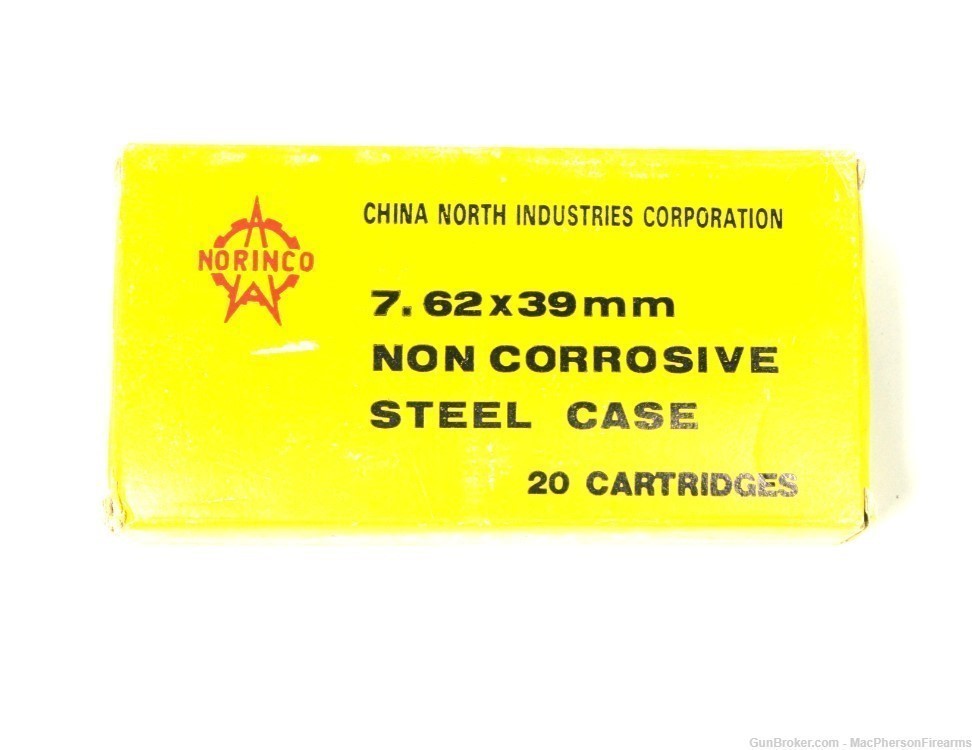 Norinco 7.62x39mm Ammo (Non-Corrosive) yellow box 100 Rounds-img-0