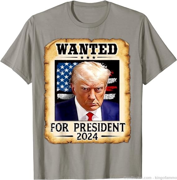 Donald Trump Wanted U.S President 2024 Mug Shot XL T-Shirt FREE Silver Coin-img-0