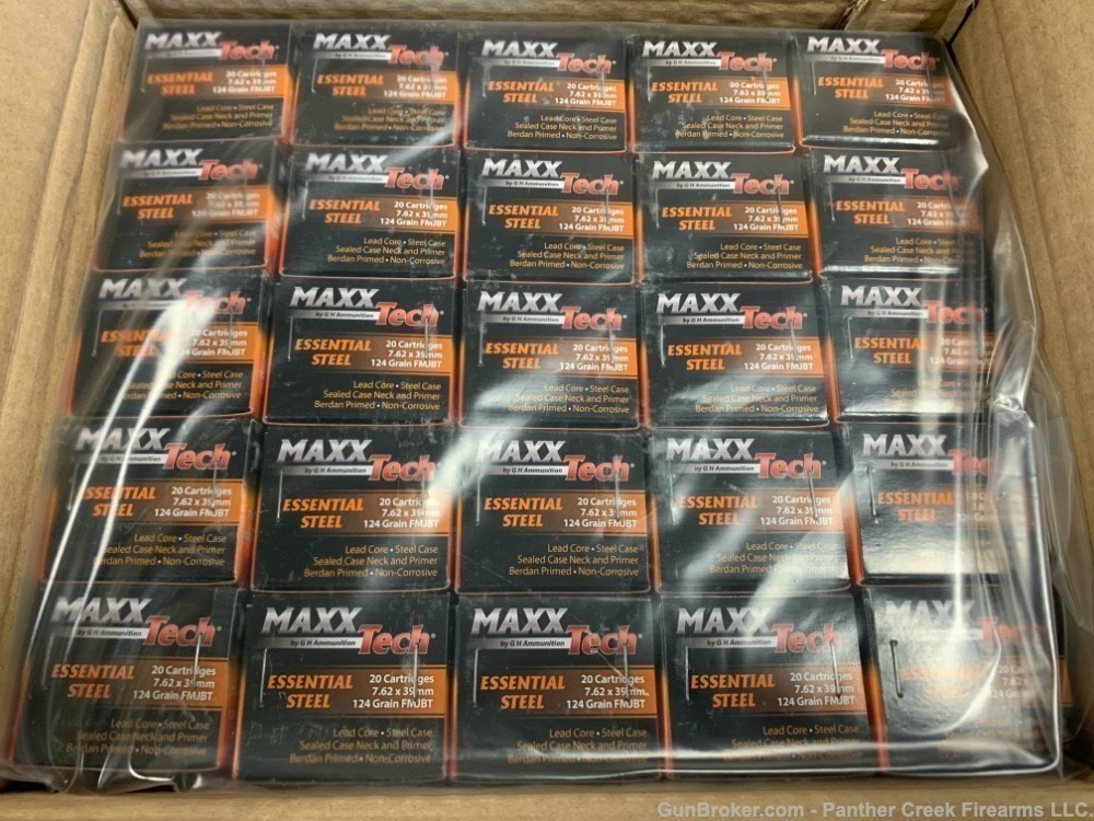 Maxxtech 7.62x39mm Essential Steel 124gr FMJBT 1000rd case AK47-img-1