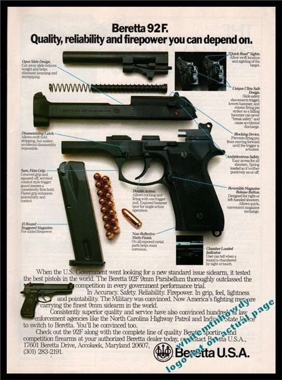 1990 BERETTA 92F 9mm Parabellum Pistol PRINT AD-img-0