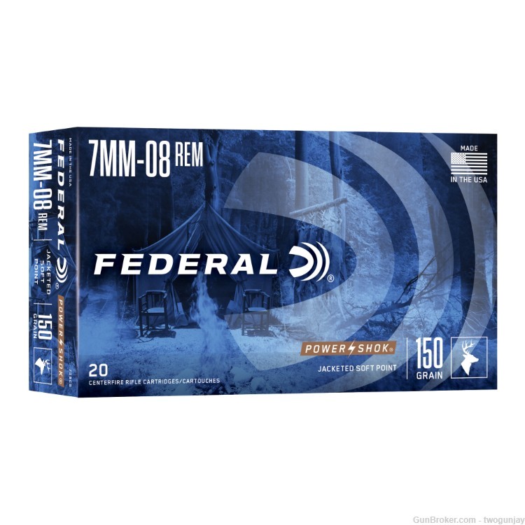 100 Rounds Federal Power Shok 7mm-08 Remington Ammo 150 Grain JSP 708CS-img-0