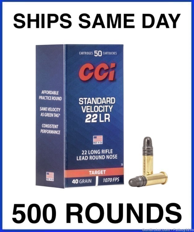 500 Rounds - CCI Standard Velocity Target 22LR Ammo 40 Gr Lead Round Nose-img-0