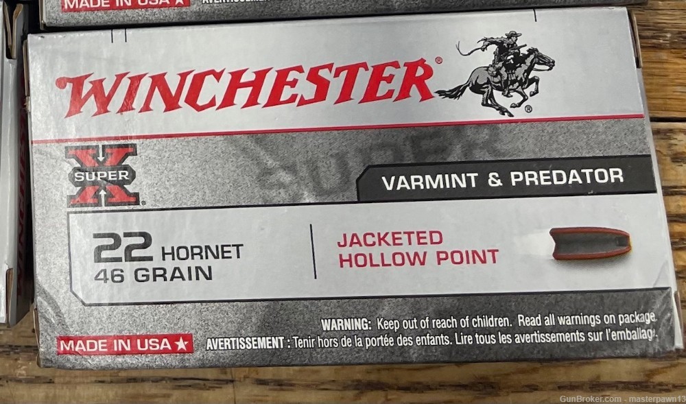 Winchester 22Hornet 46Gr SuperX HollowPoint 50ct boxes-img-0