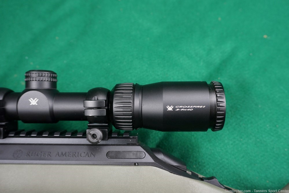 Ruger American 308 308win 18" OD Green Stock w. Vortex Crossfire 3-9x Scope-img-19