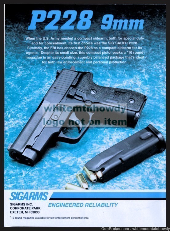 1996 SIG P228 9mm Pistol PRINT AD Sigarms Exeter, NH Gun Advertising-img-0