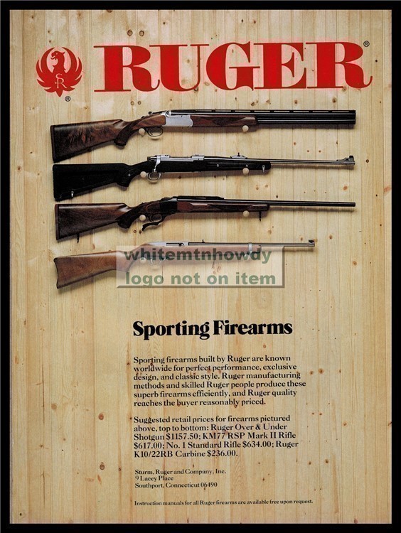 1993 RUGER O/U Shotgun KM77 RSP & No. 1 Rifle K 10/22 Carbine AD-img-0