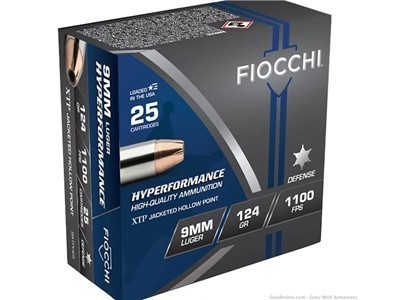 Fiocchi 9mm Ammunition Extrema 124 Grain XTP Jacketed Hollow Point 25Rds
