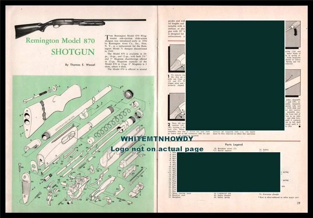 1960 REMINGTON 870 Shotgun Exploded View Parts List Assembly Article-img-0