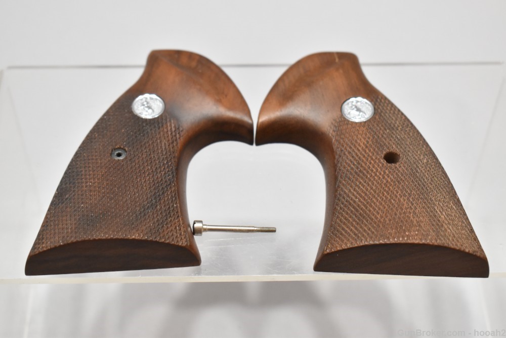 Fine Early Colt Trooper Borderless Checkered Walnut Revolver Grip Panels-img-0