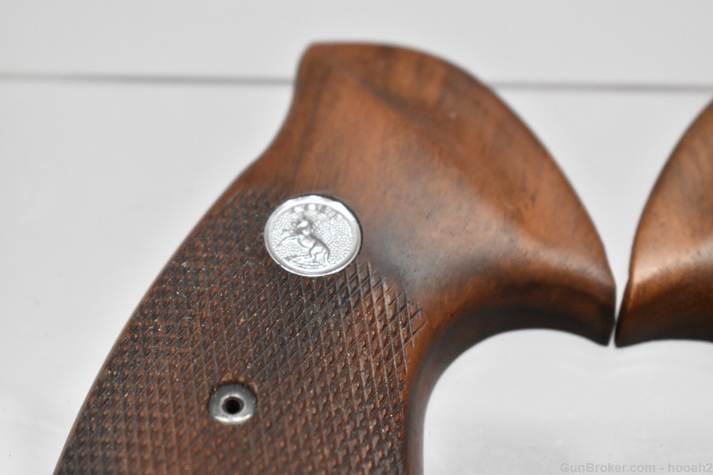 Fine Early Colt Trooper Borderless Checkered Walnut Revolver Grip Panels-img-2