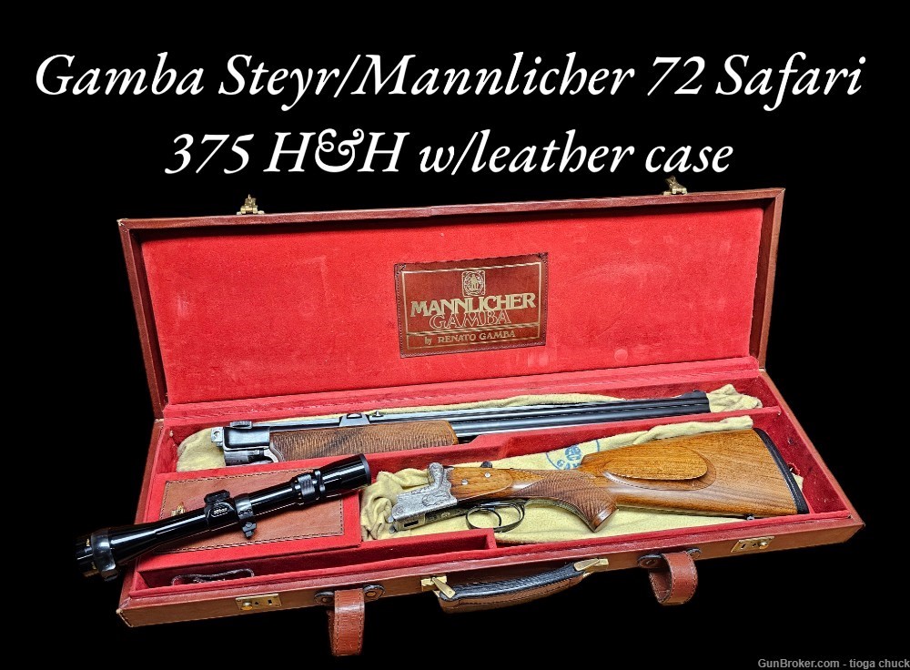 Gamba Steyr/Mannlicher 72 Safari 375 H&H w/Leather Case "RARE"-img-0