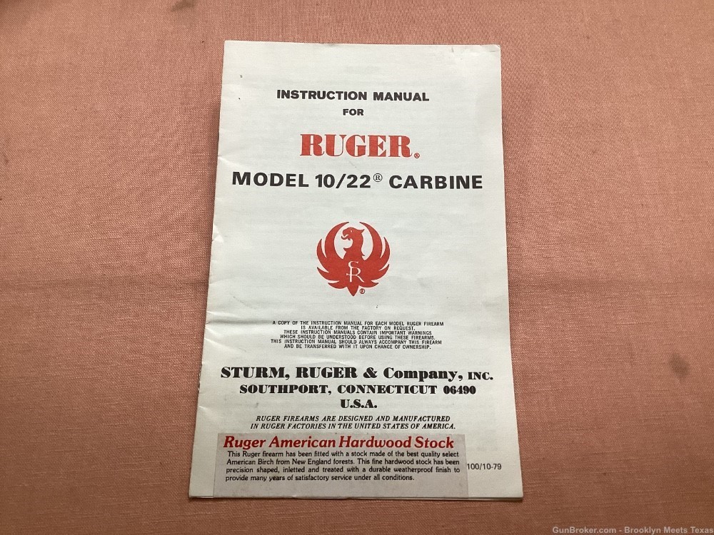 Ruger Model 10/22 Carbine Owners manual.-img-0