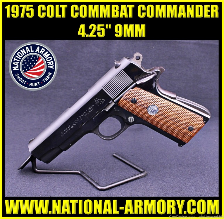 1975 COLT COMBAT COMMANDER 1911 9MM 4.25" BLUED M1911 COLT MFG-img-0