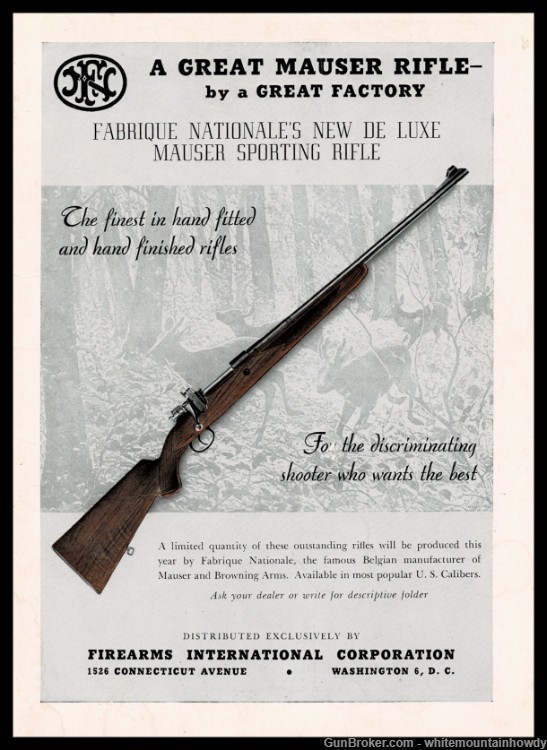 1948 MAUSER Rifle Fabrique Nationale Firearms International FI  PRINT AD-img-0