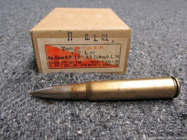 WWII GERMAN 8mm MAUSER AMMO S.m.K.H. TUNGSTEN CORE-ARMOR PIERCING-RARE-img-0
