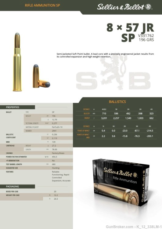 Sellier & Bellot 8x57 JR  (IRS/JRS Rimmed) .318 Loaded Ammo (10 Full Boxes)-img-8