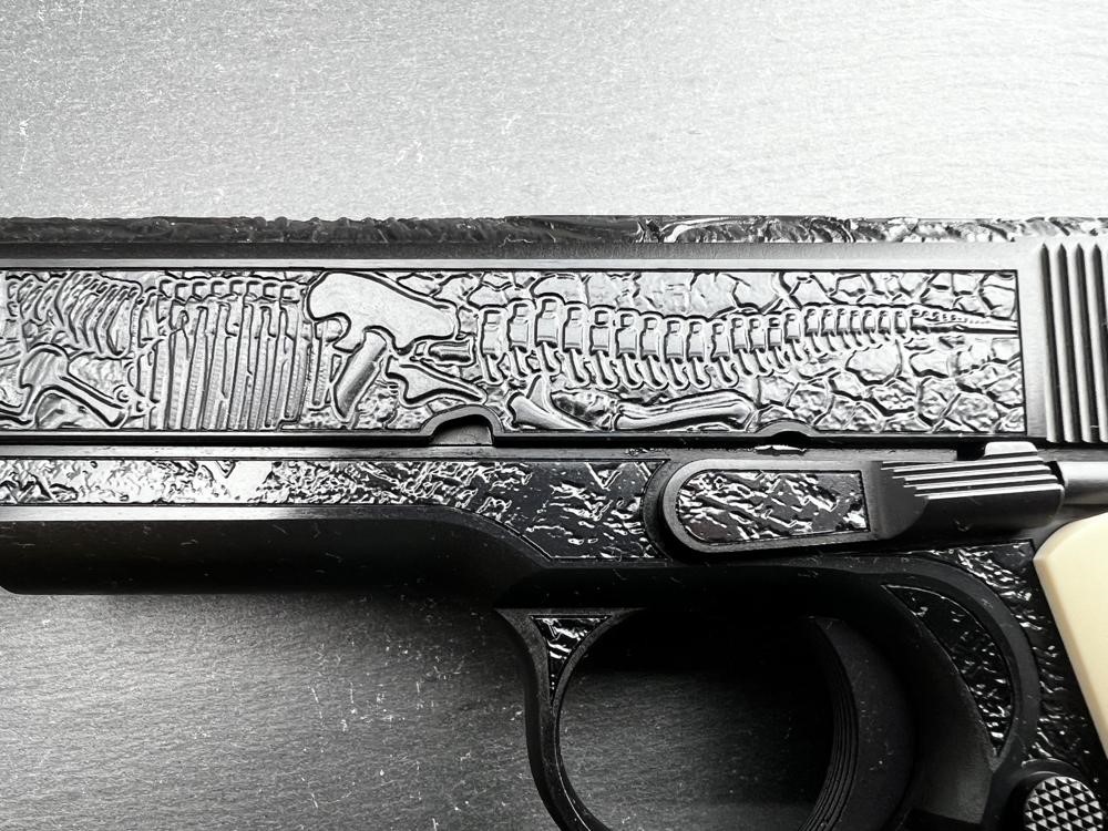 Colt 1911 Custom Engraved Dinosaur-Meteorite by Altamont Blued .45 ACP-img-2