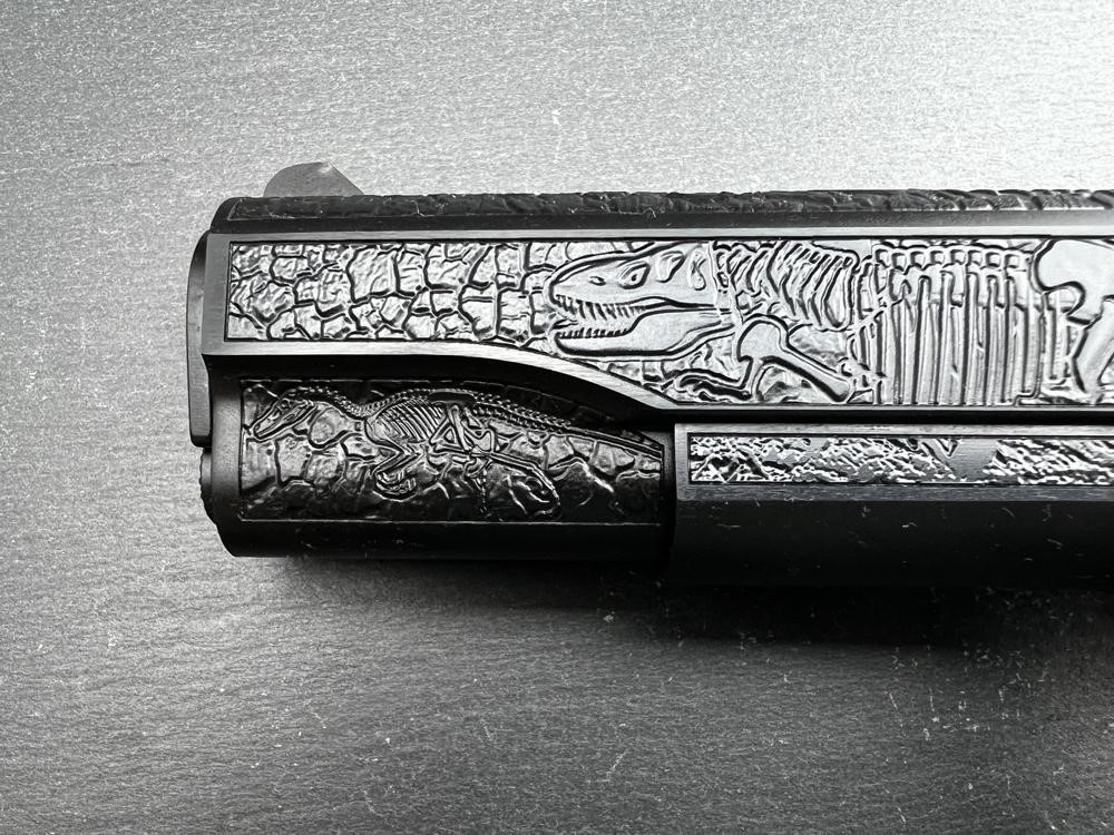 Colt 1911 Custom Engraved Dinosaur-Meteorite by Altamont Blued .45 ACP-img-1