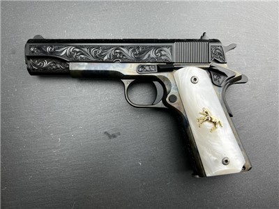 Colt 1911 Custom Altamont Engraved Case Hardened, Blued Regal AAA .38 Super
