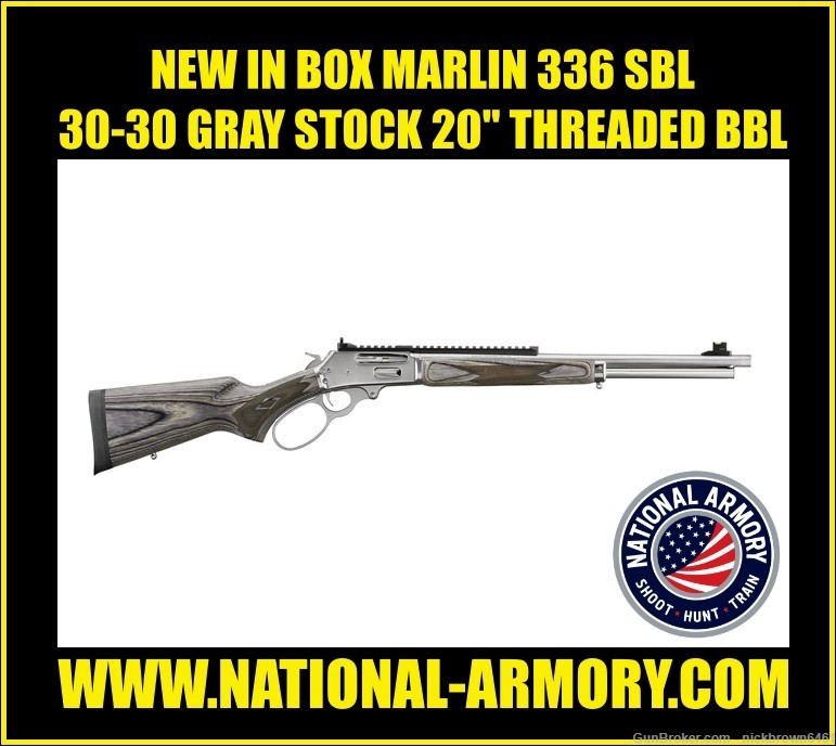 NEW IN BOX MARLIN 336 SBL 30-30 WIN 20" SS/GRAY 70905 POLISHED STAINLESS-img-0
