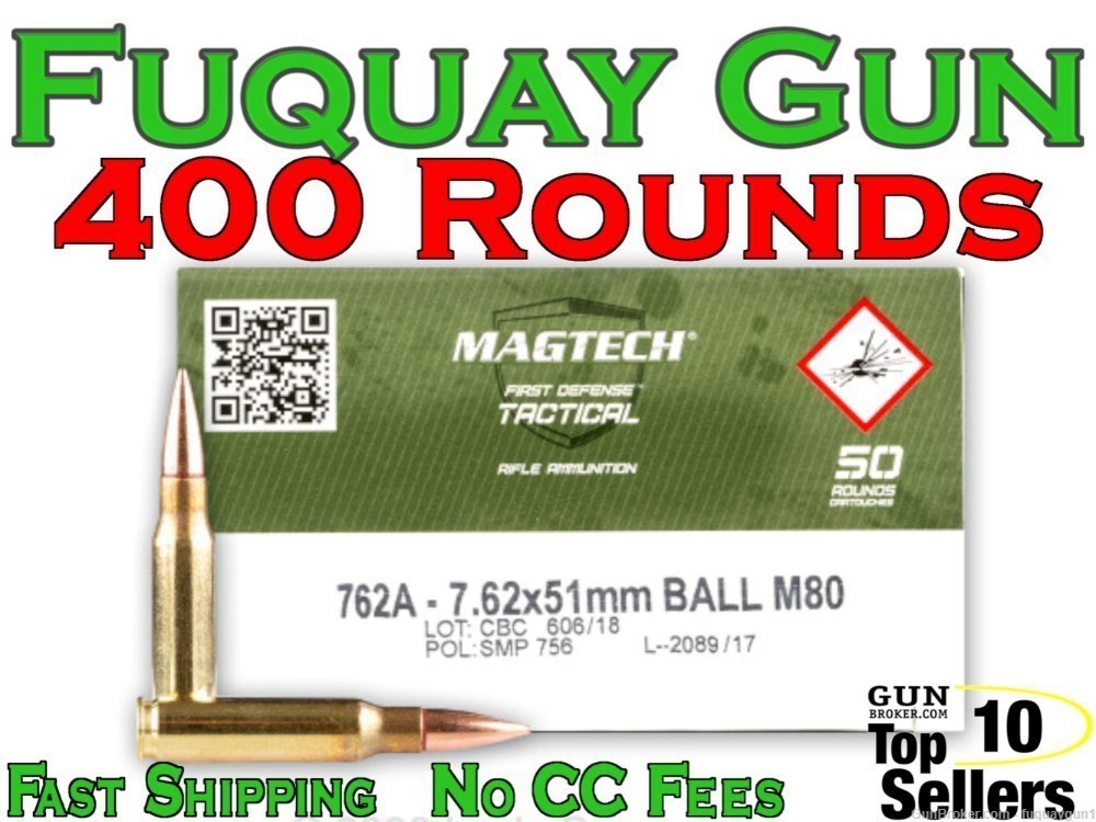 Magtech Tactical 7.62x51 MILITARY STANDARD M80 147 GR 762A *400 ROUND CASE*-img-0