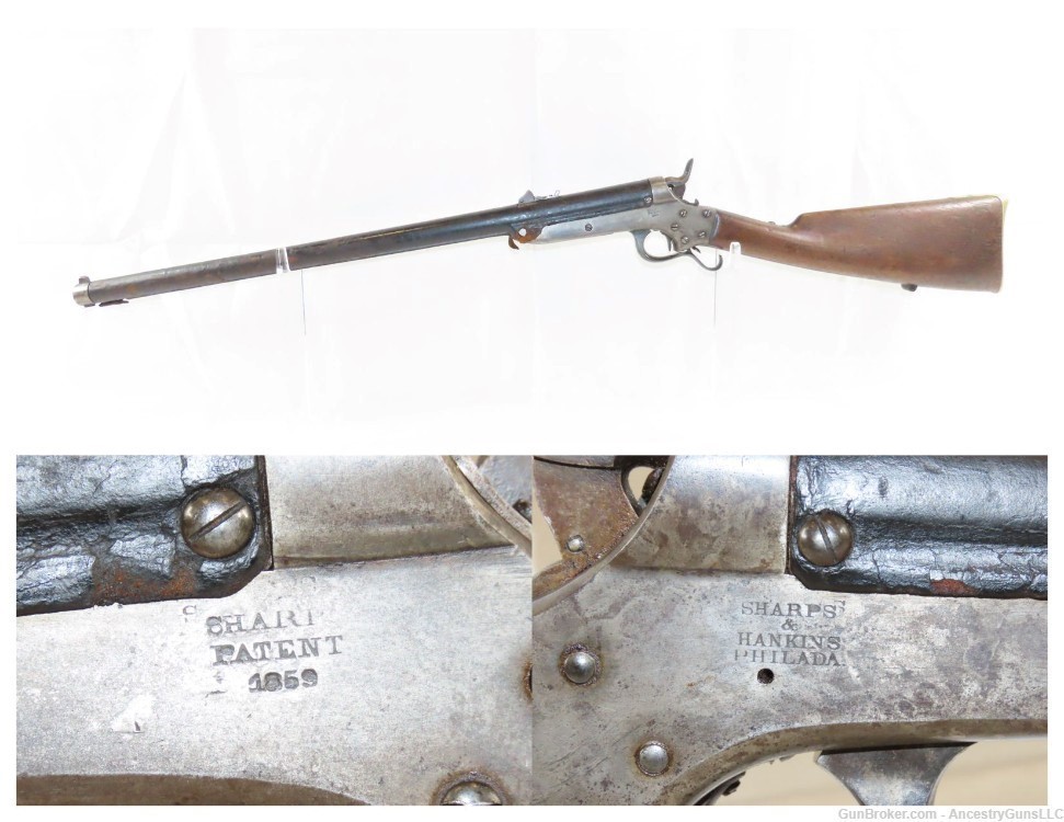 SCARCE Antique AMERICAN CIVIL WAR SHARPS & HANKINS Model 1862 NAVY Carbine-img-0