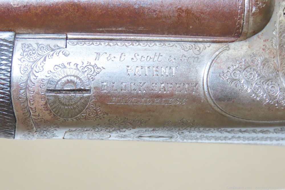 ENGRAVED Antique W & C SCOTT & SON 16 Gauge Side x Side HAMMERLESS Shotgun -img-5