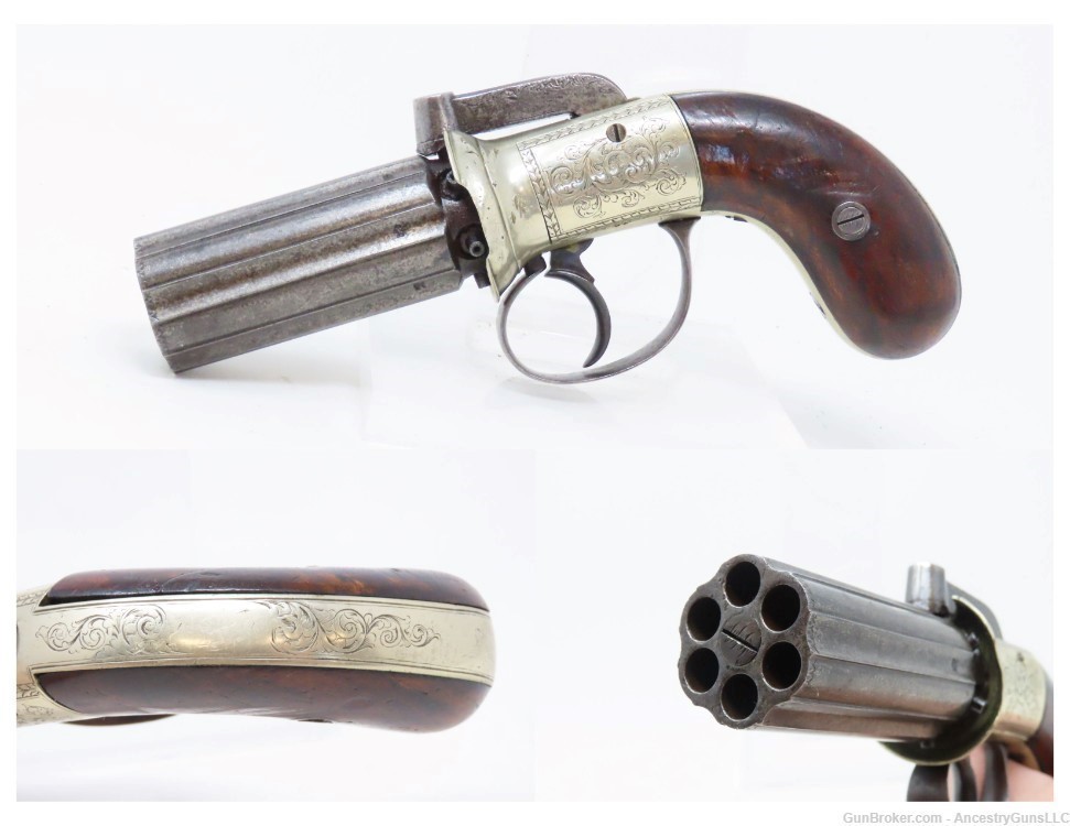 BRITISH PROOFED Antique .31 Cal. Bar Hammer Percussion PEPPERBOX Revolver  -img-0