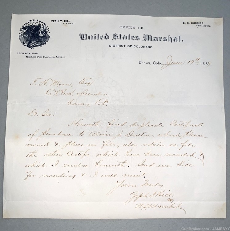 1889 COLORADO U. S. MARSHAL ZEPH T. HILL BADGE.-img-3