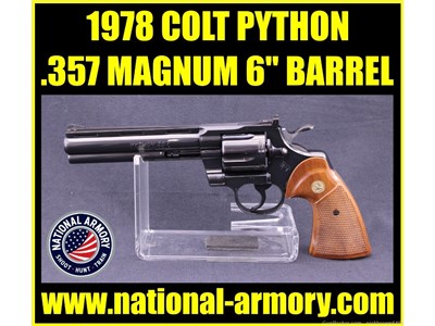 COLT PYTHON .357 MAGNUM 6” BARREL 6 SHOT BLUED MFG 1978 WOOD GRIPS