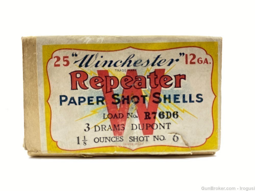 1911 Winchester Repeater Paper Shotshell FULL Vintage 2 Piece Box 25 Rounds-img-1