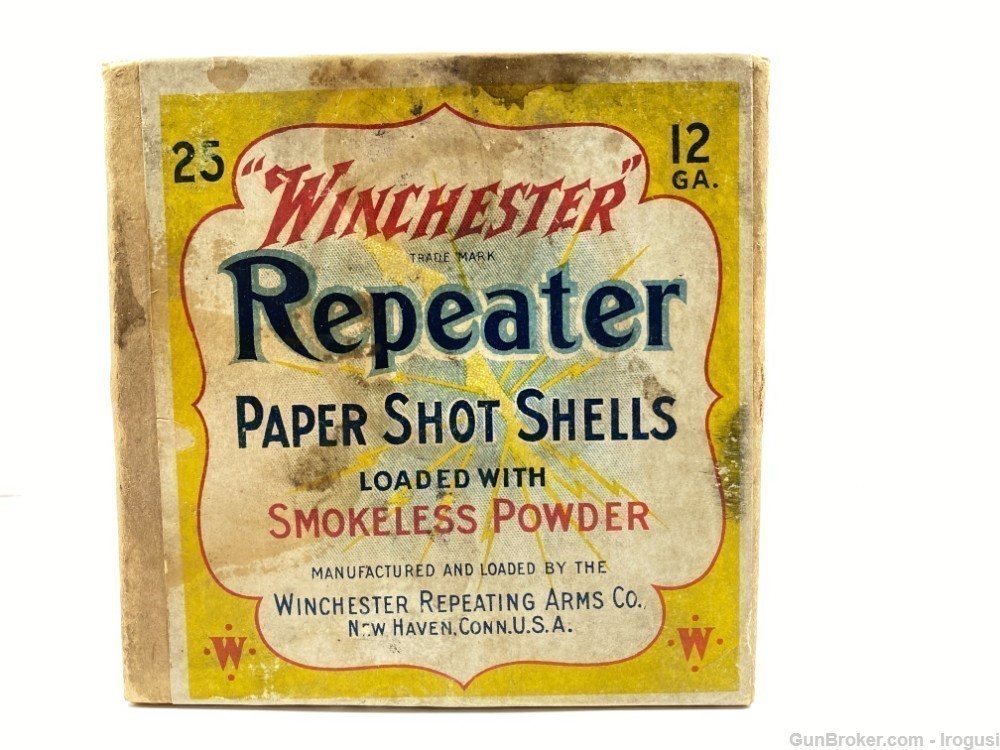 1911 Winchester Repeater Paper Shotshell FULL Vintage 2 Piece Box 25 Rounds-img-0