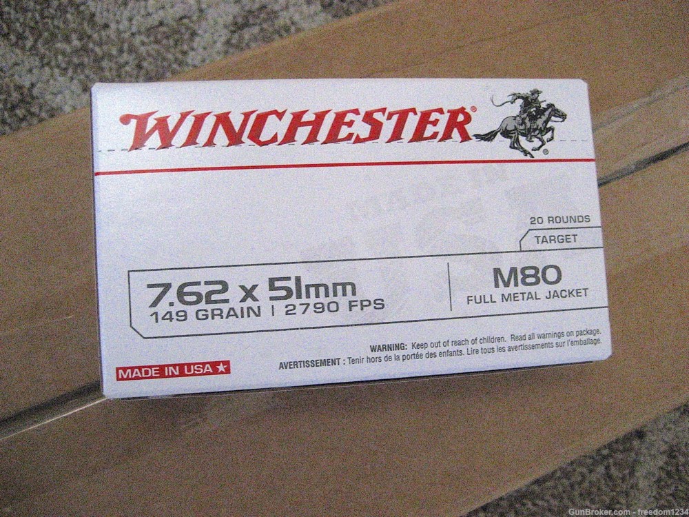 Winchester Lake City 7.62x51 Nato M80 149 Grain copper jacketed ammunition-img-1