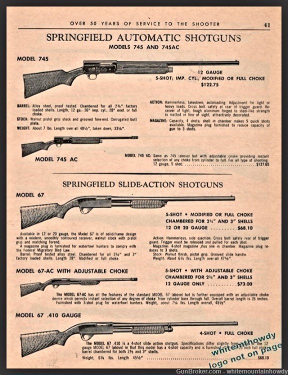 1965 SPRINGFIELD Automatic 745745 AC..Slide 6767-AC67 .410 Shotgun AD-img-0