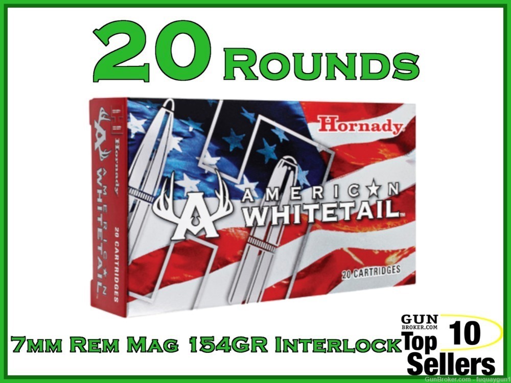 Hornady American Whitetail 7mm Rem Mag 154 gr InterLock Ammo 80590 -img-0